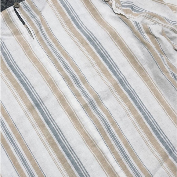 LC Lauren Conrad Sz L Linen Blend Blouse Blue & Tan Stripes Cover Up Top Tee B1 - Picture 3 of 6